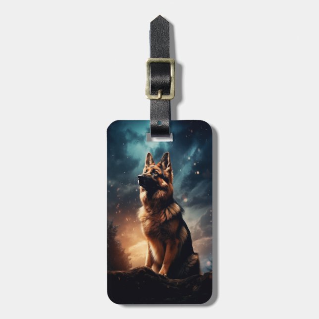 German Shepherd Under Stormy Sky Luggage Tag (Front Vertical)