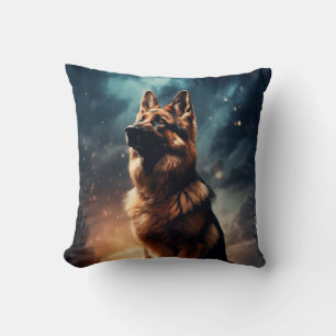 German Shepherd Under Stormy Sky Throw Pillow