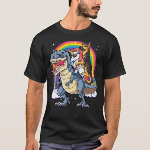 German Shepherd Unicorn Dinosaur Rex Girls Rainbow T_Shirt
