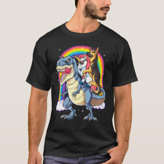 German Shepherd Unicorn Dinosaur Rex Girls Rainbow T-Shirt