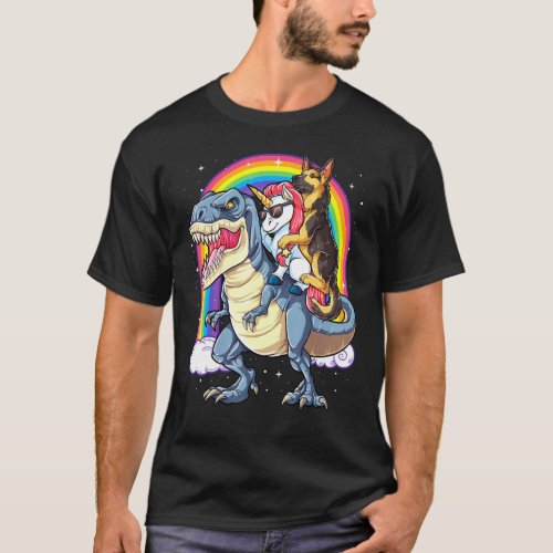 German Shepherd Unicorn Dinosaur Rex Girls Rainbow T_Shirt