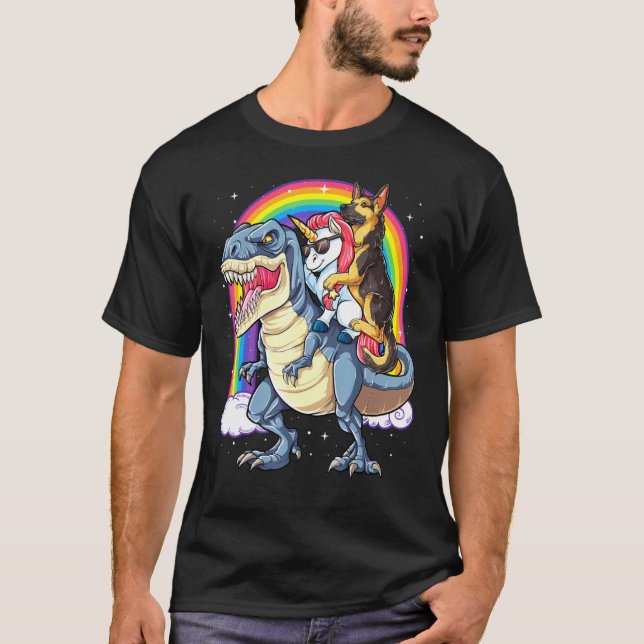 German Shepherd Unicorn Dinosaur Rex Girls Rainbow T-Shirt (Front)