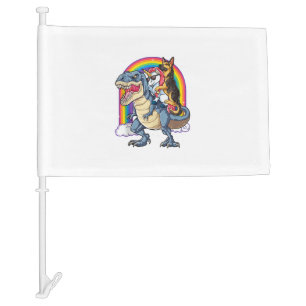 German Shepherd Unicorn Dinosaur T rex Funny Rainb Car Flag