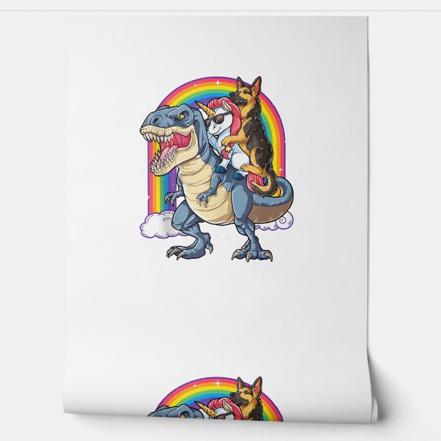 German Shepherd Unicorn Dinosaur T rex Funny Rainb Wallpaper (Unrolling)