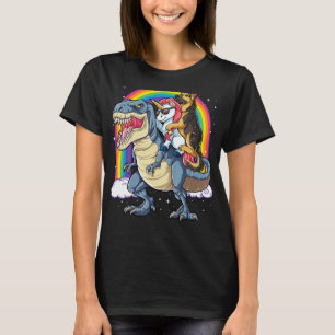 German Shepherd Unicorn Dinosaur T Rex Girls Rainb T-Shirt