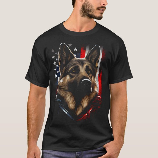 German Shepherd US Flag America USA German Shepher T-Shirt (Front)