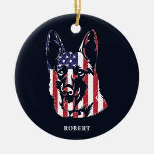 German Shepherd USA Flag Custom Ceramic Ornament