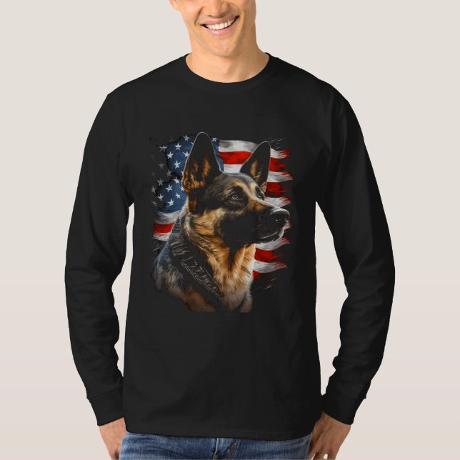 German Shepherd USA Flag Patriotic German Shepherd T-Shirt (Front)