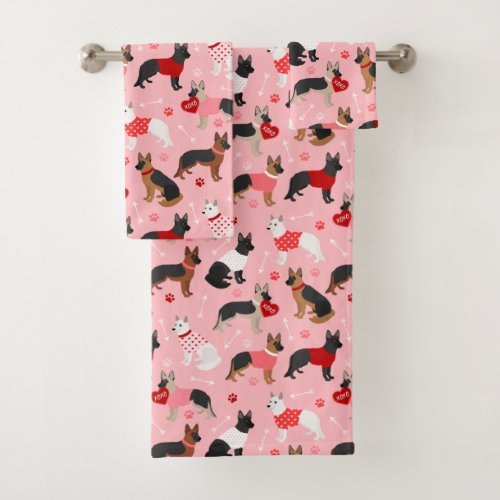 German Shepherd Valentine Pattern Bath Towel Set