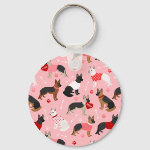 German Shepherd Valentine Pattern Keychain