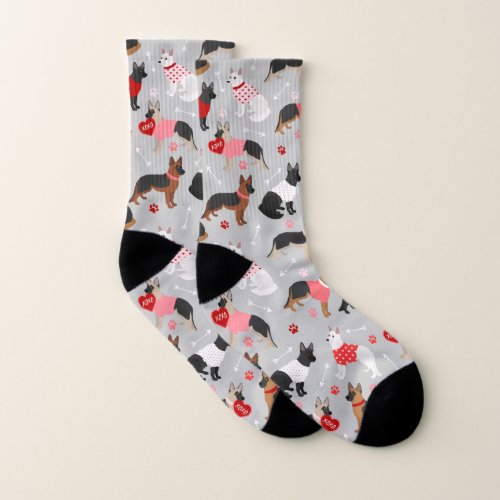 German Shepherd Valentine Pattern Socks