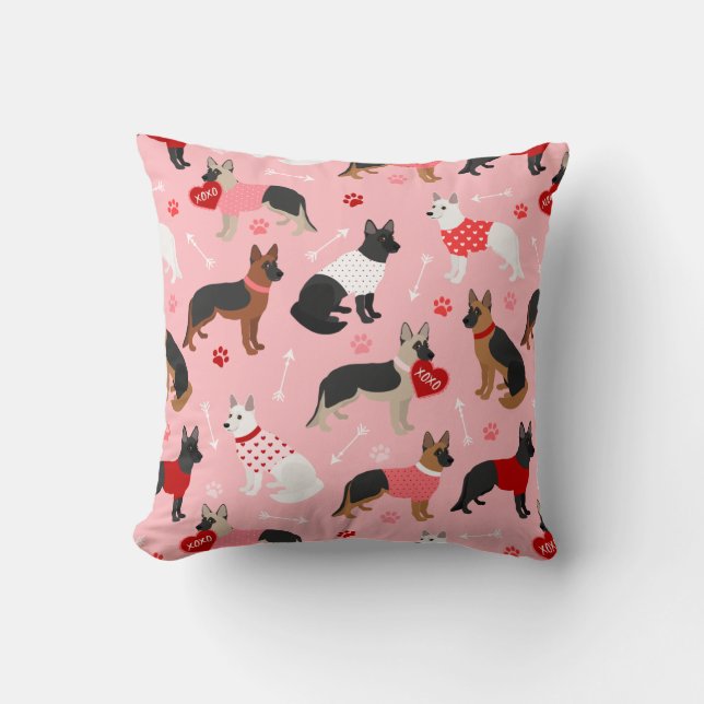 German Shepherd Valentine Pattern Throw Pillow (Front)