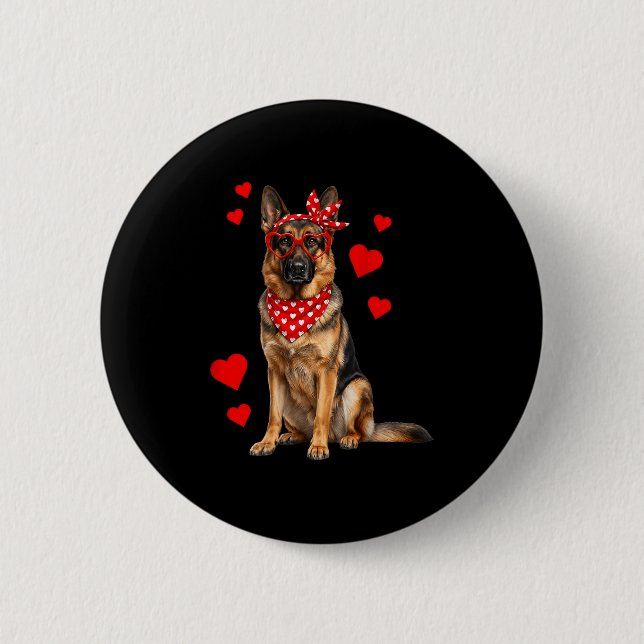 German Shepherd Valentines Day Dog Lover Heart  Button (Front)