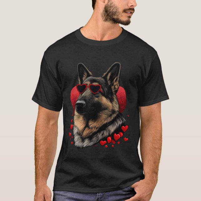German Shepherd Valentines Day Dog Mom  Dad Love V T-Shirt (Front)
