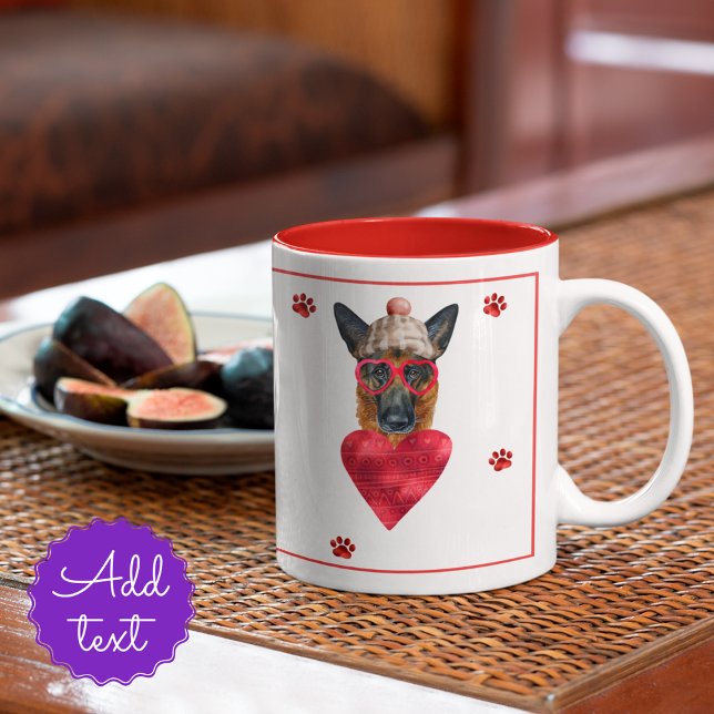 German Shepherd Valentine's Day Gift Dog Two-Tone Coffee Mug (Creator Uploaded)