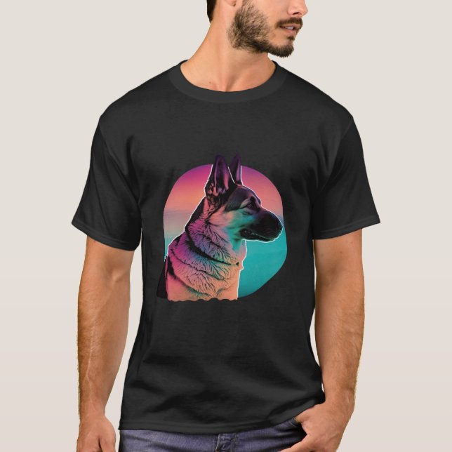German Shepherd Vaporwave Retrowave Aesthetic T-Shirt (Front)
