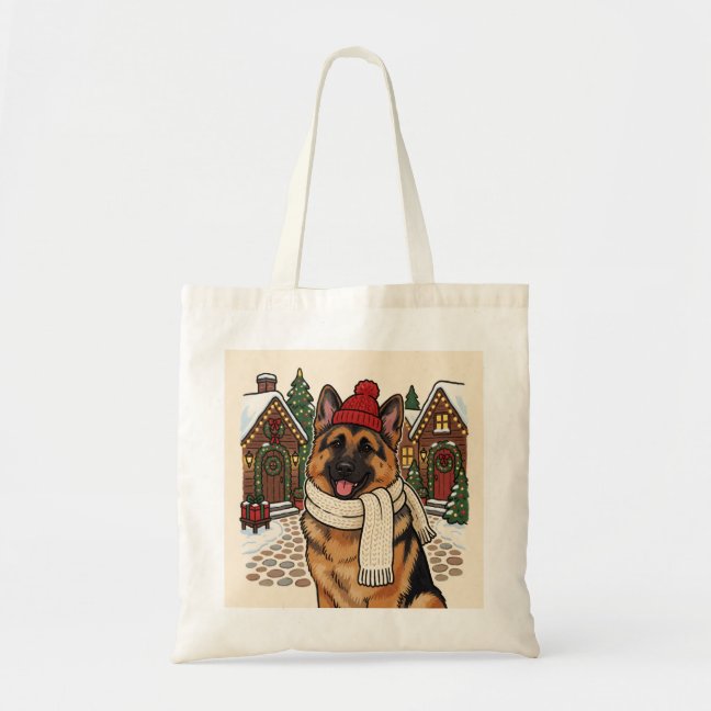 German Shepherd Village Christmas Stroll Tote Bag