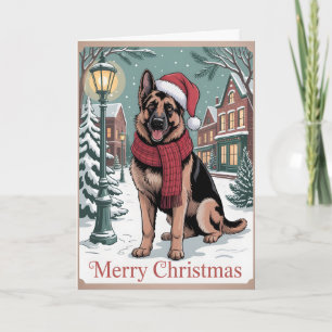 German Shepherd vintage Christmas  Card