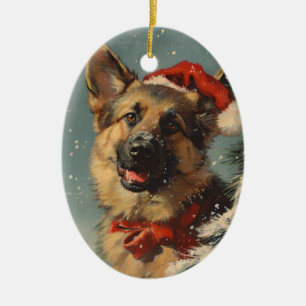 German shepherd vintage Christmas  Ceramic Ornament