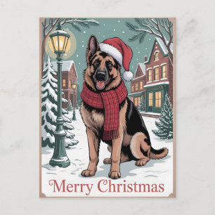 German Shepherd vintage Christmas  Postcard