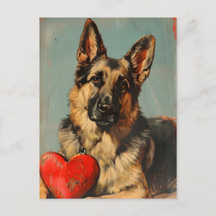 German Shepherd Vintage Valentine's day Postcard