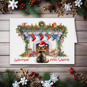 German Shepherd Wait for Santa Christmas Fireplace