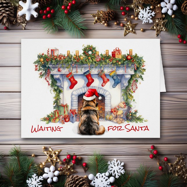 German Shepherd Wait for Santa Christmas Fireplace Cards (Creator Uploaded)