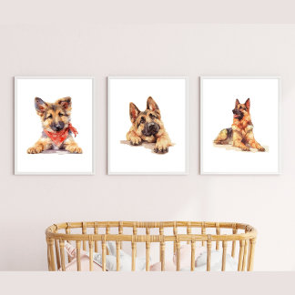 German Shepherd Wall Art, German Shepherd Decor Art Sets