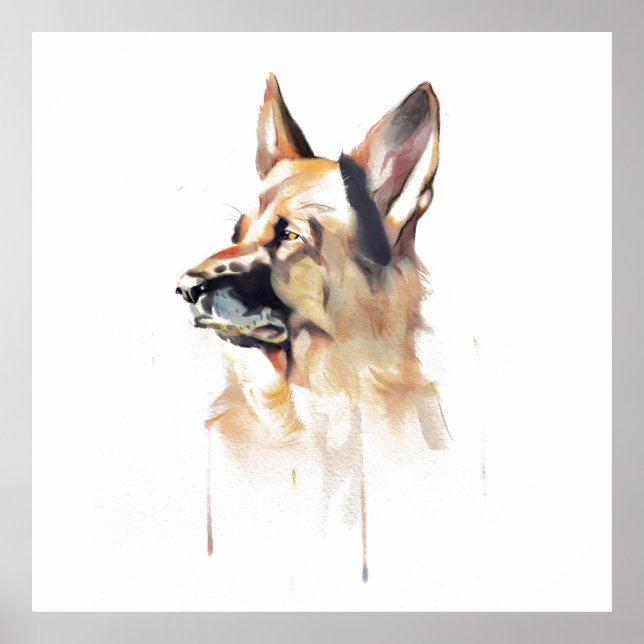 German Shepherd Wall Art Poster, Pet Portrait (Front)