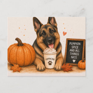 German Shepherd Warm Pumpkin Spice Puppaccino Postcard