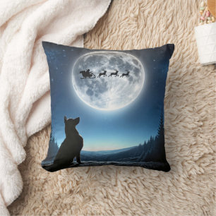 German Shepherd Watching Santa Claus and Reindeer Throw Pillow