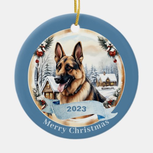 German Shepherd watercolor dog art Ceramic Ornament