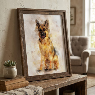 German Shepherd Watercolor Dog Portrait Art Photo Print