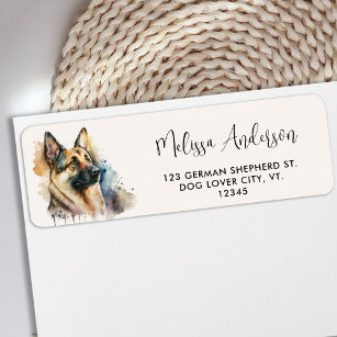 German Shepherd Watercolor Dog Return Address  Label