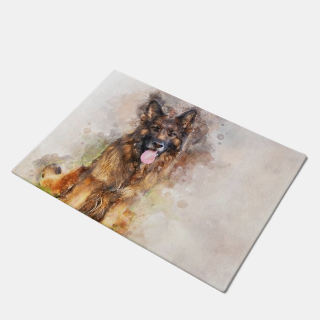 German Shepherd Watercolor Doormat (Angled)