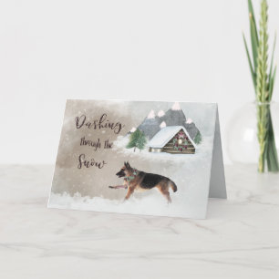 German Shepherd Watercolor Happy Holiday Scene