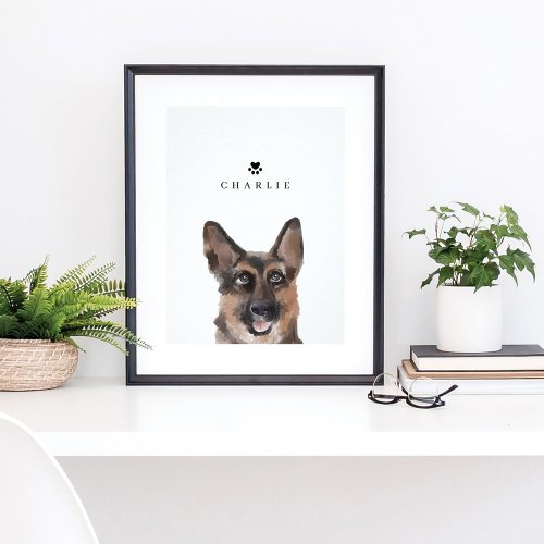 German Shepherd Watercolor Illustration Dogs Name Poster