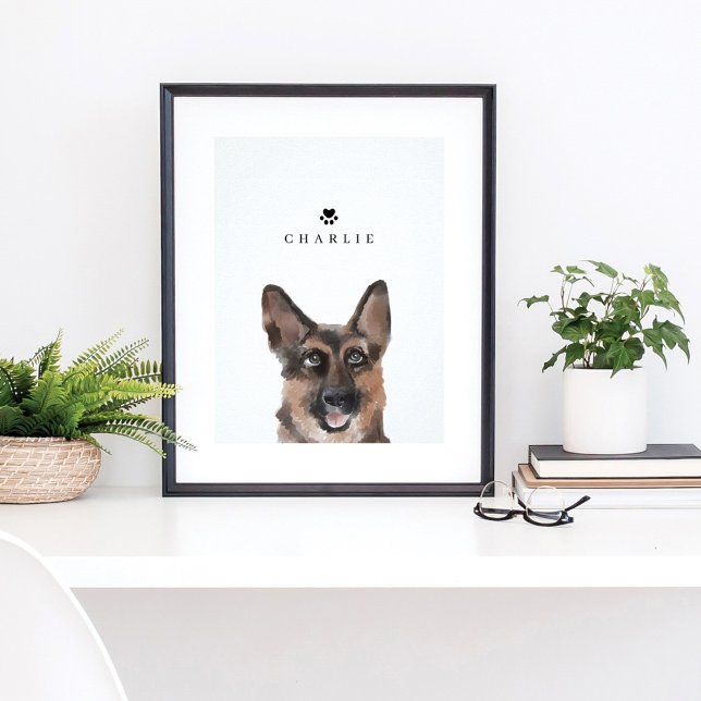 German Shepherd Watercolor Illustration Dog's Name Poster (Creator Uploaded)