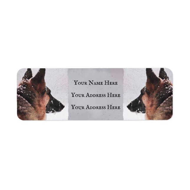 German Shepherd Watercolor in Winter Label (Front)