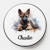 German Shepherd PopSocket - Watercolor Black German Shepherd Portrait Phone Grip