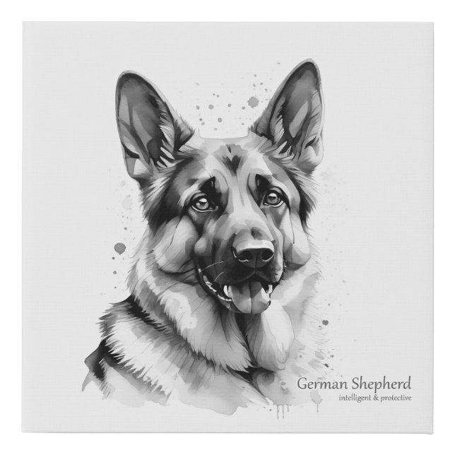 German Shepherd Watercolour Faux Canvas Print (Front)