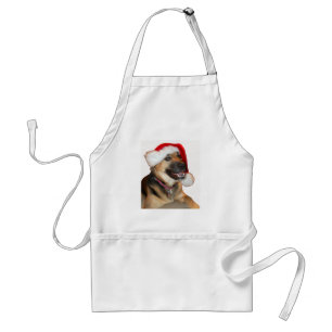 German Shepherd Wearing a Santa Claus Hat Adult Apron