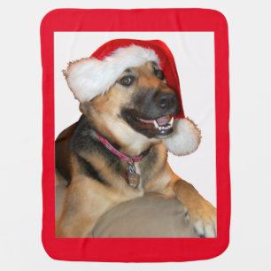 German Shepherd wearing a Santa Claus Hat Baby Blanket