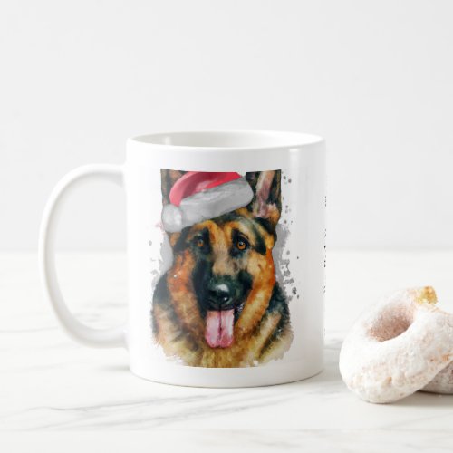 German Shepherd wearing Christmas Santa hat Custom Coffee Mug