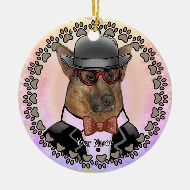 German Shepherd Wearing Glasses  Ceramic Ornament (Front)