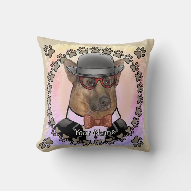 German Shepherd Wearing Glasses  Throw Pillow (Front)