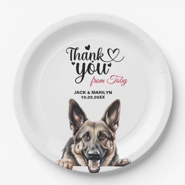 German Shepherd Wedding Thank You Paper Plates (Front)