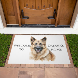 German Shepherd Welcome Mat - White