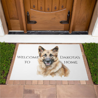 German Shepherd Welcome Mat - White