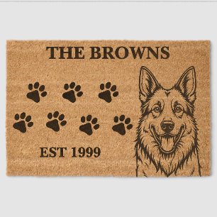German Shepherd Welcome With Custom Family Name Fiber Doormat